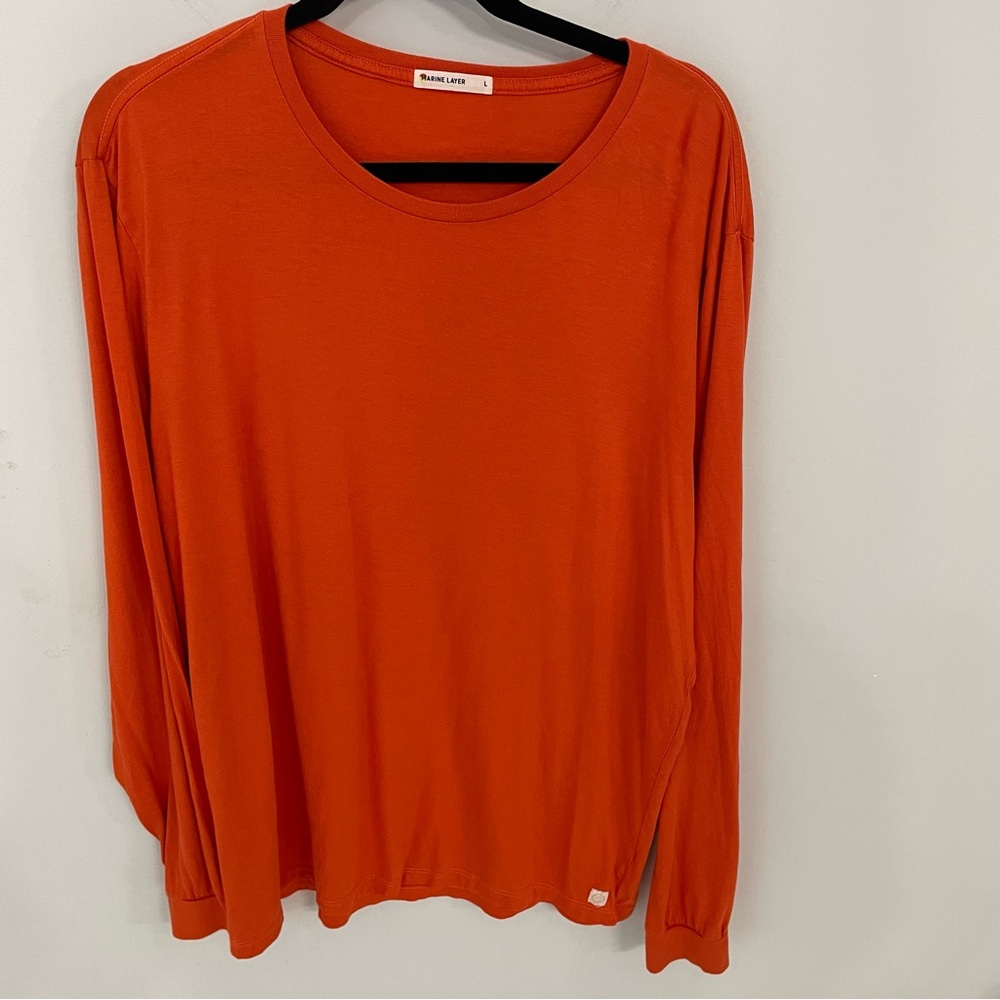 Marine Layer Men’s Signature Long Sleeve Tee Size Large Orange Casual Relaxed 10